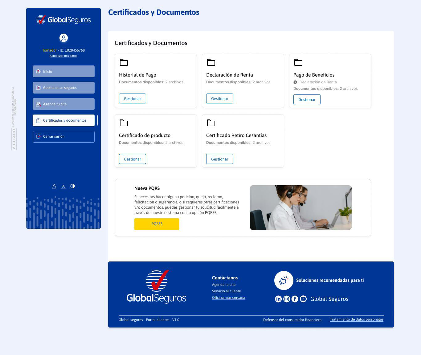 Menú Certificados y Documentos
