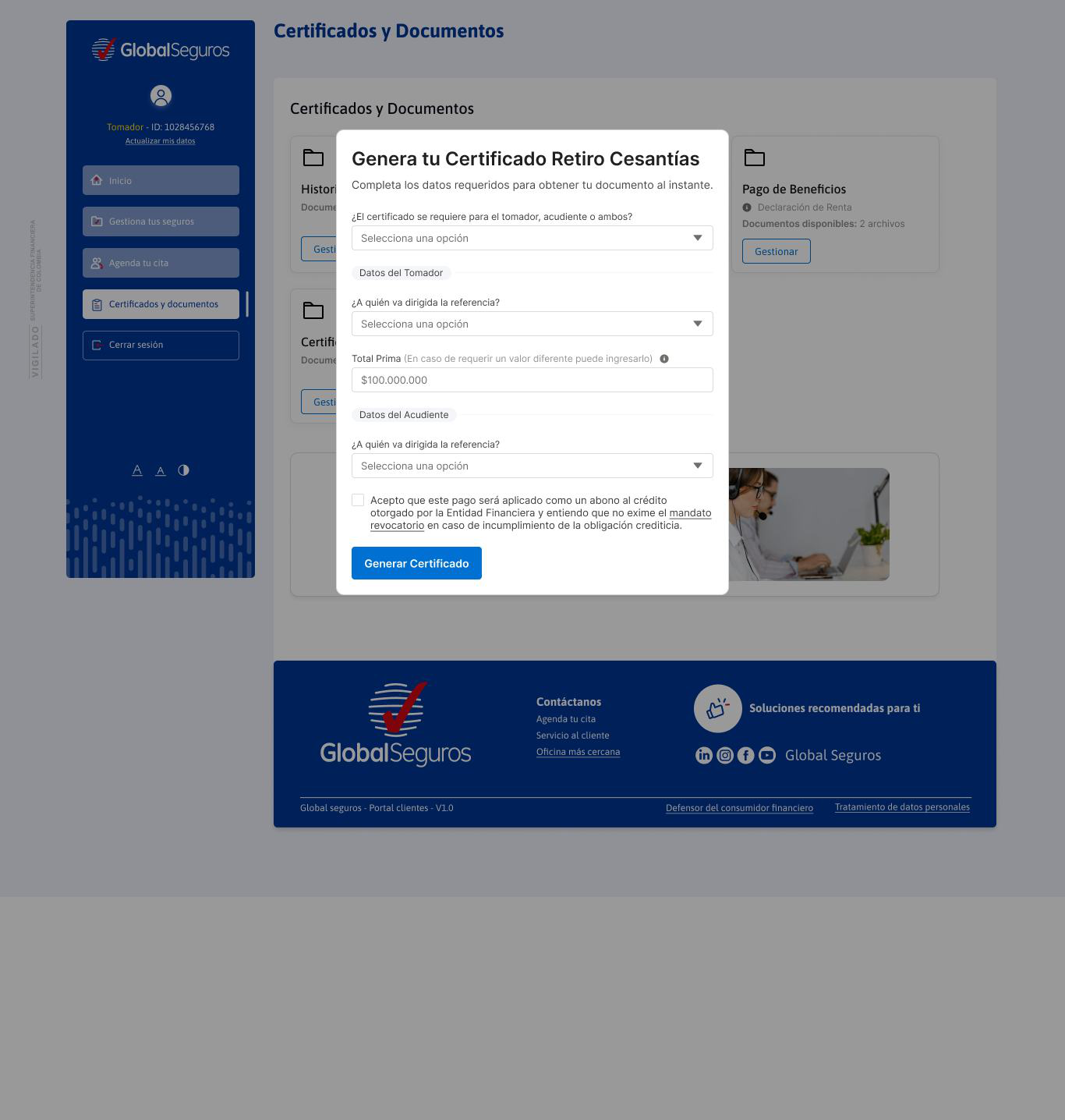 Pantalla de Retiro de Cesantías
